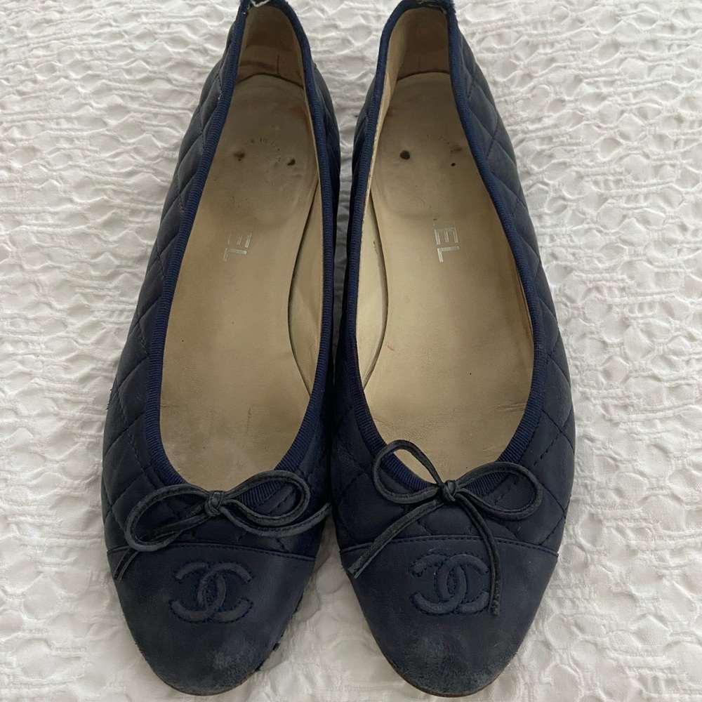 Navy Quilted Chanel Ballet Slipper flat Size 40